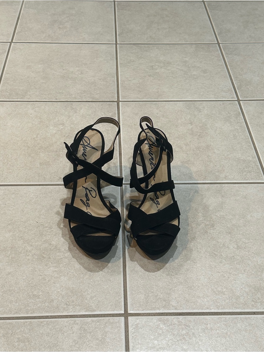 Annie Black Crisscross Wedge Sandals